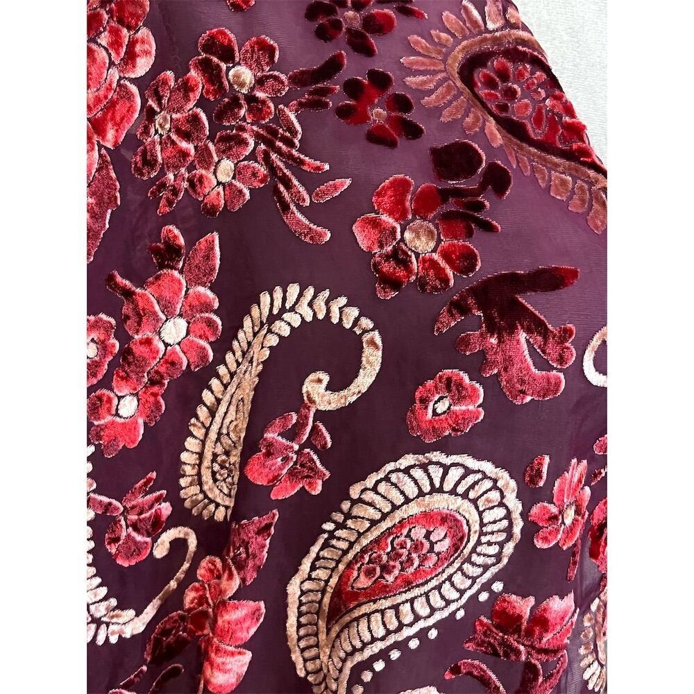 Umgee Paisley Open Front Velvet Floral Kimono Burgundy XL Fall Lightweight - Picture 3 of 11